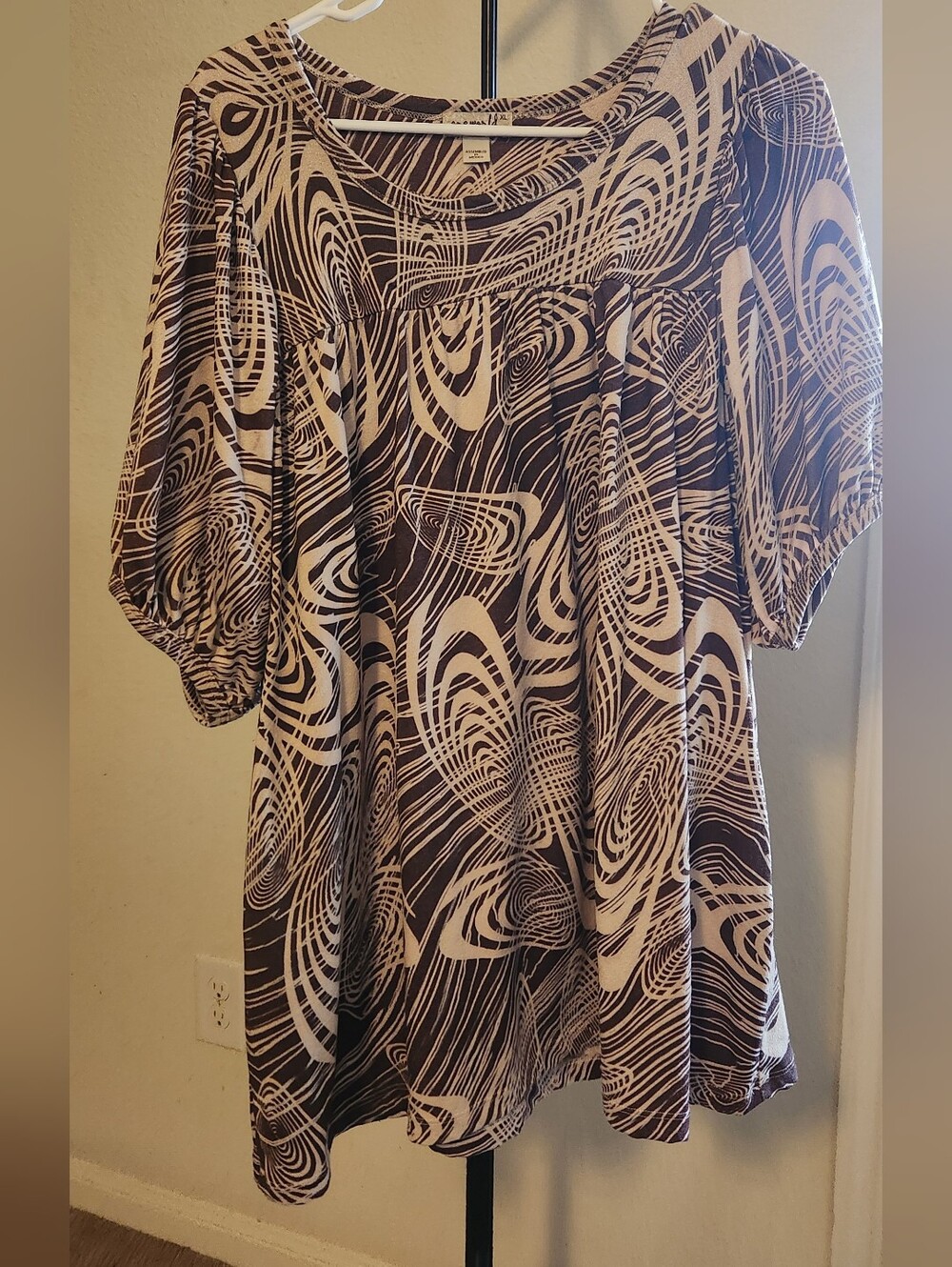 ONE WORLD Brown & Cream Abstract Swirl Midi Dress